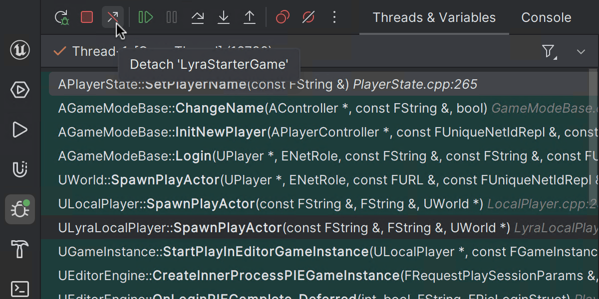 Detach process in debugger